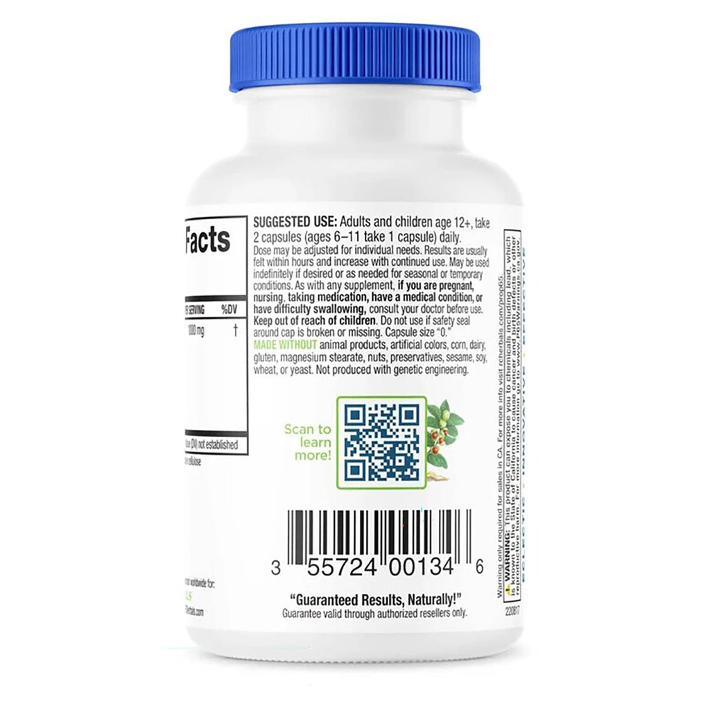 PH055 | back of white supplement bottle showing ingredients, directions, barcode and QR code - Thumbnail