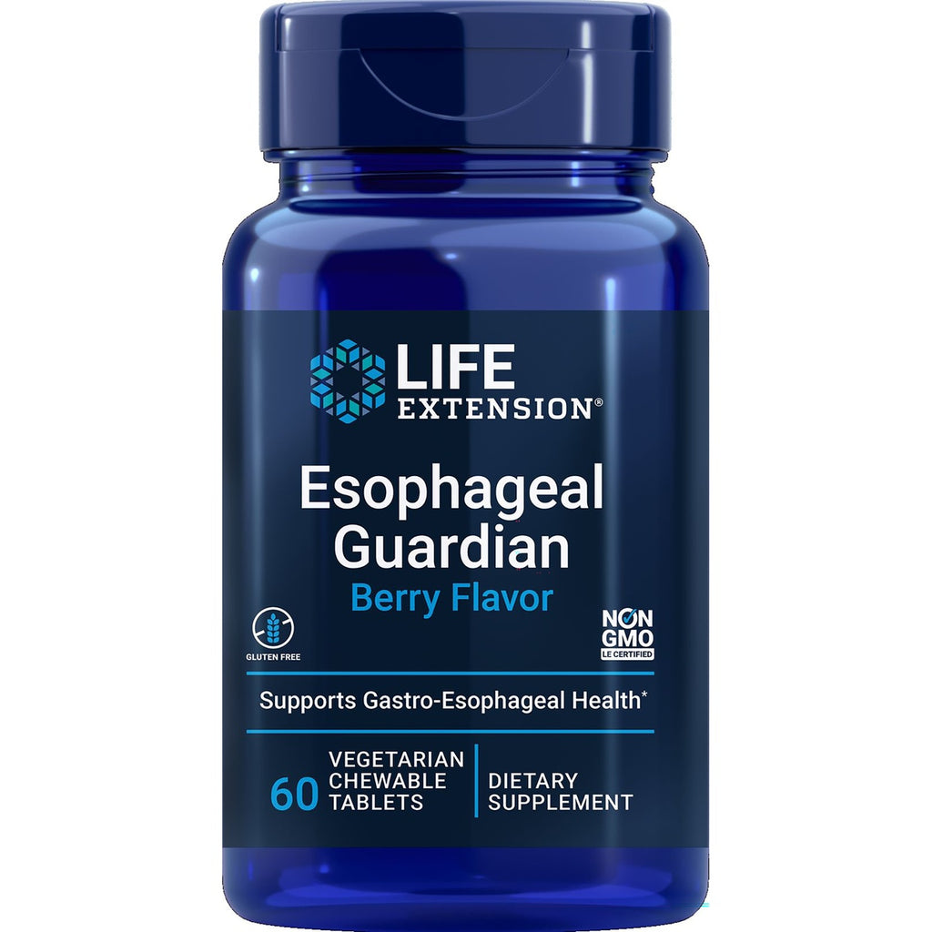 LE566 | Life Extension Esophageal Guardian Berry Flavor bottle front label showing 60 chewable tablets dietary supplement - Thumbnail