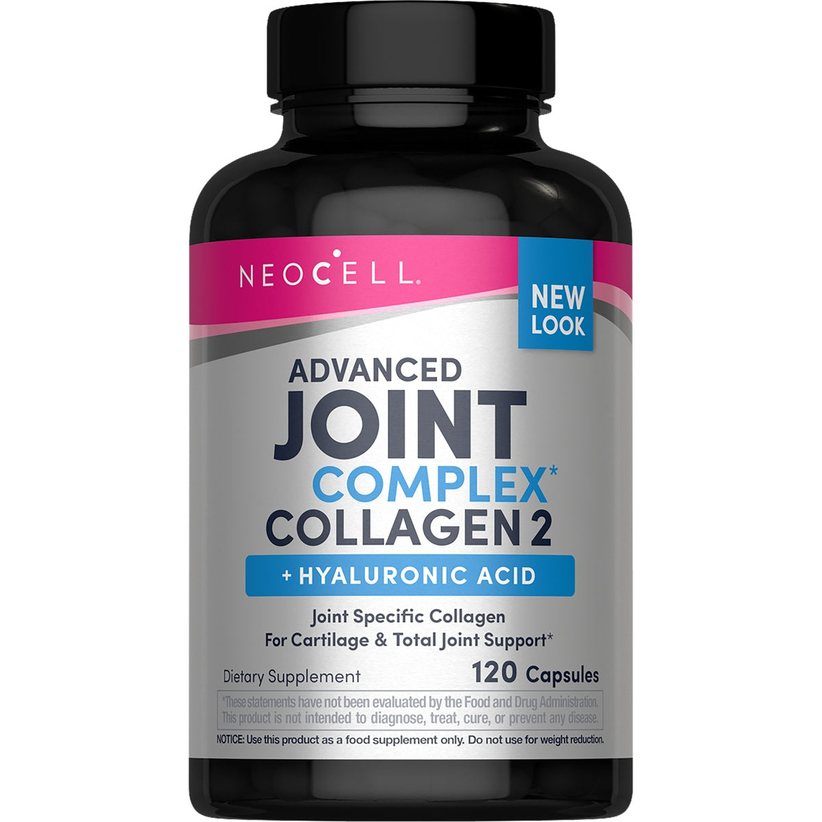 NEC008 | NeoCell Collagen Joint Complex supplement bottle front showing Collagen Type 2 and Hyaluronic Acid