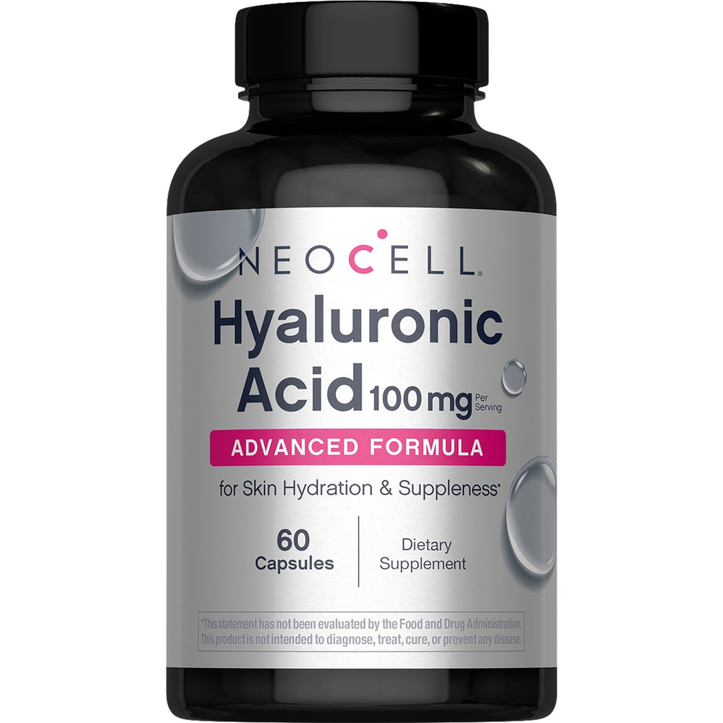 NEC011 | Neocell Hyaluronic Acid supplement bottle label, 60 capsules, 100 mg, for skin hydration - Thumbnail
