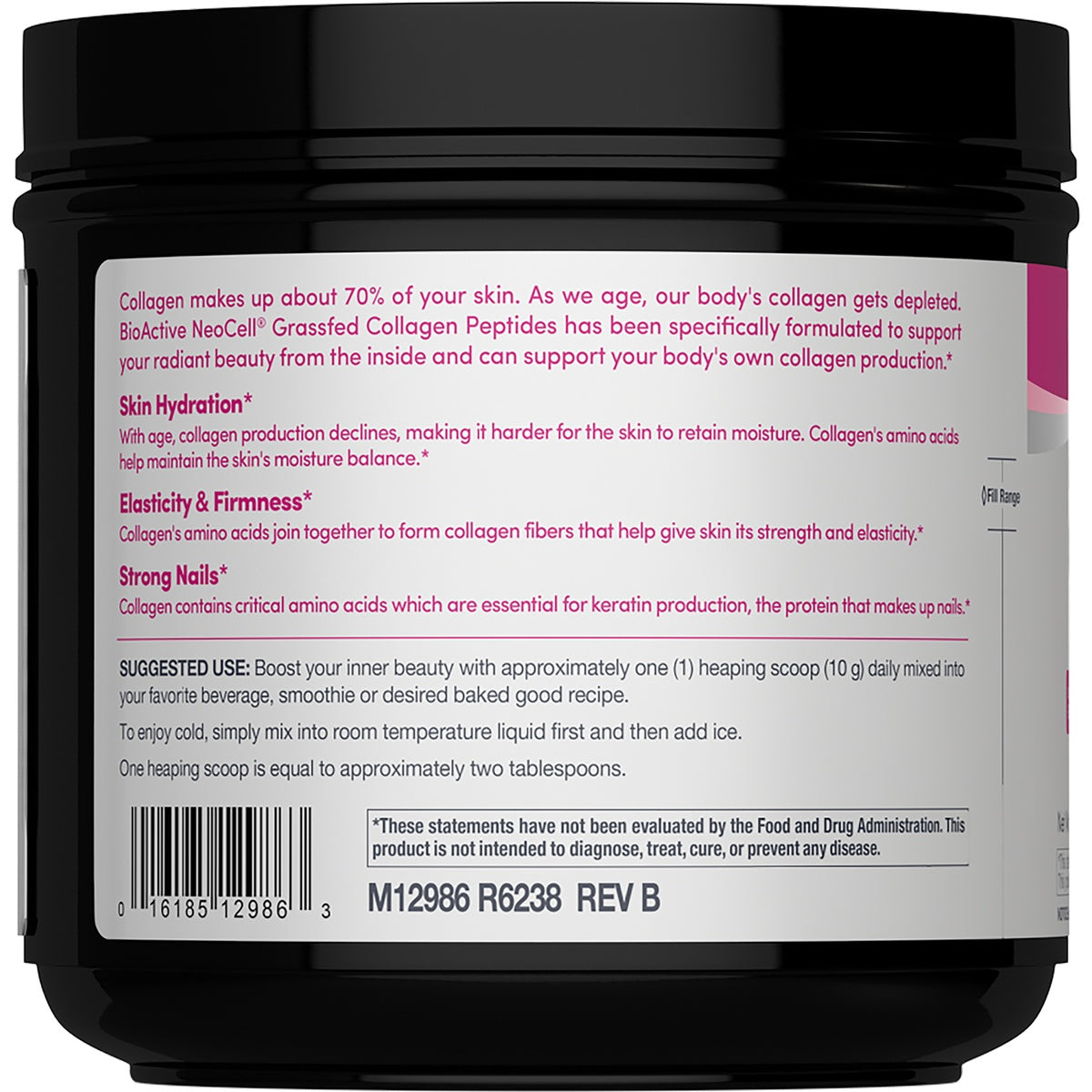 NEC029 | Back of black supplement jar showing ingredients, warnings, barcode and Keto and Non-GMO badges