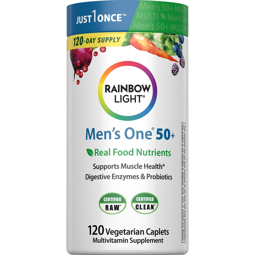 RBL164 | Rainbow Light High Potency Men's One 50+ daily multivitamin bottle with green cap, 120 vegetarian tablets - Thumbnail