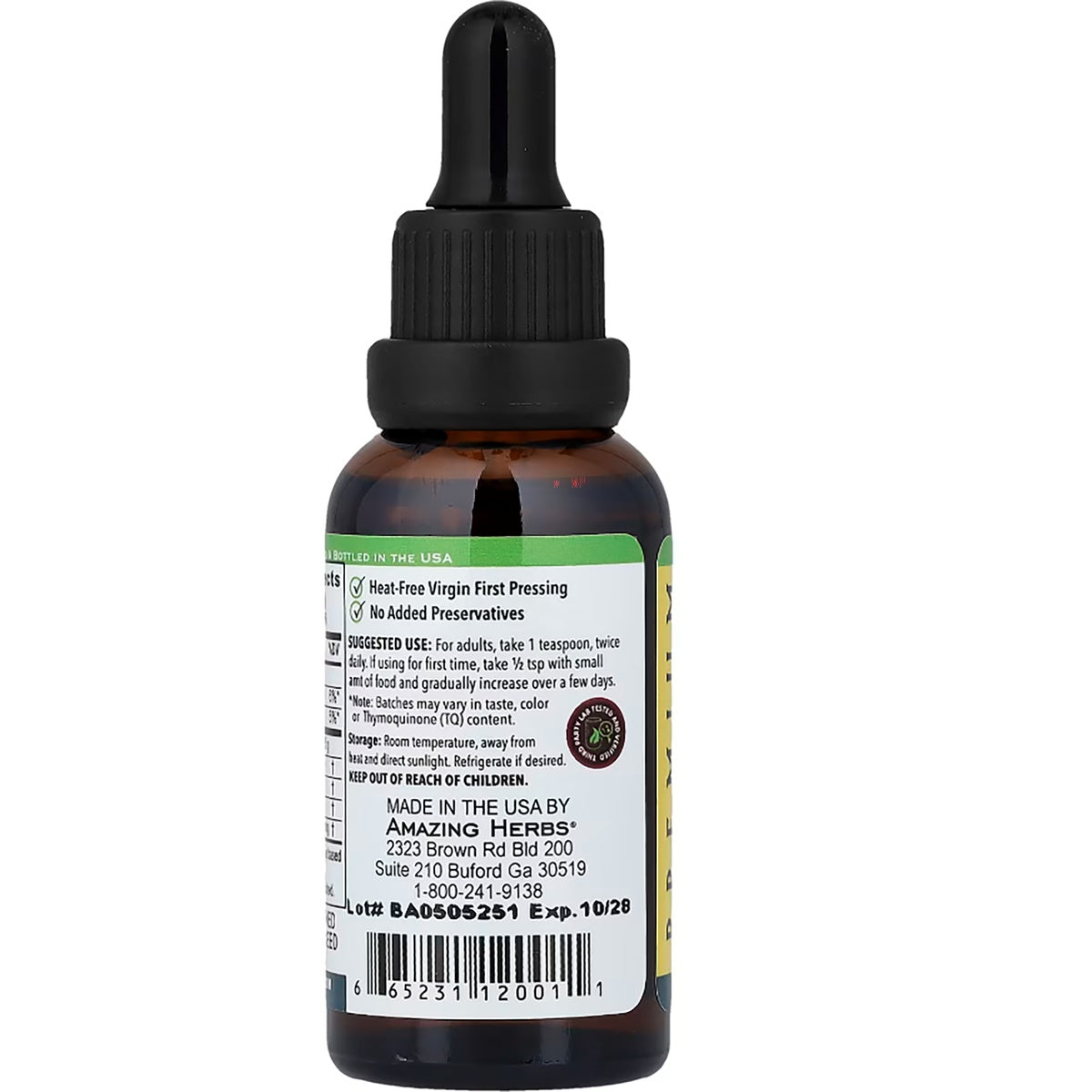 AZH009 | Dropper bottle of herbal supplement with back label showing use instructions and warnings