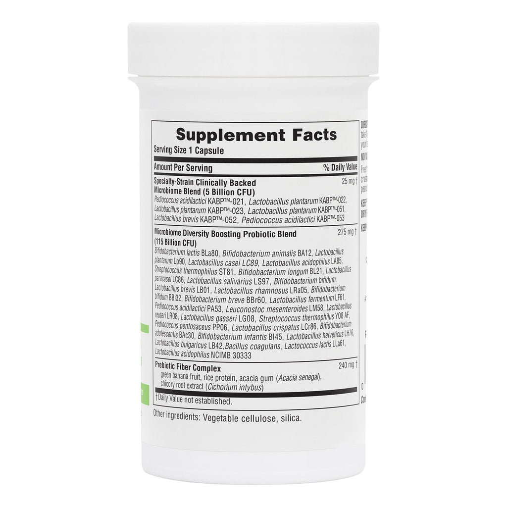 NTP359 | Supplement Facts panel on probiotic supplement bottle showing ingredients and serving size - Thumbnail