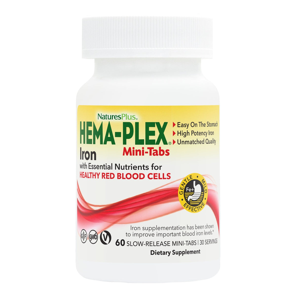 NTP358 | NaturesPlus Hema-Plex Mini-Tabs iron supplement bottle with 60 slow-release mini-tabs