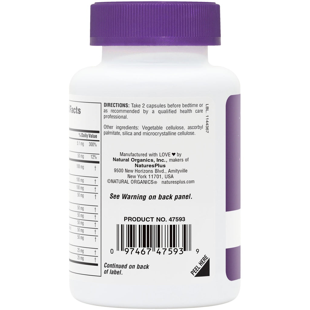 NTP354 | Back label of a Natural Organics supplement bottle with directions, ingredients, and Supplement Facts - Thumbnail