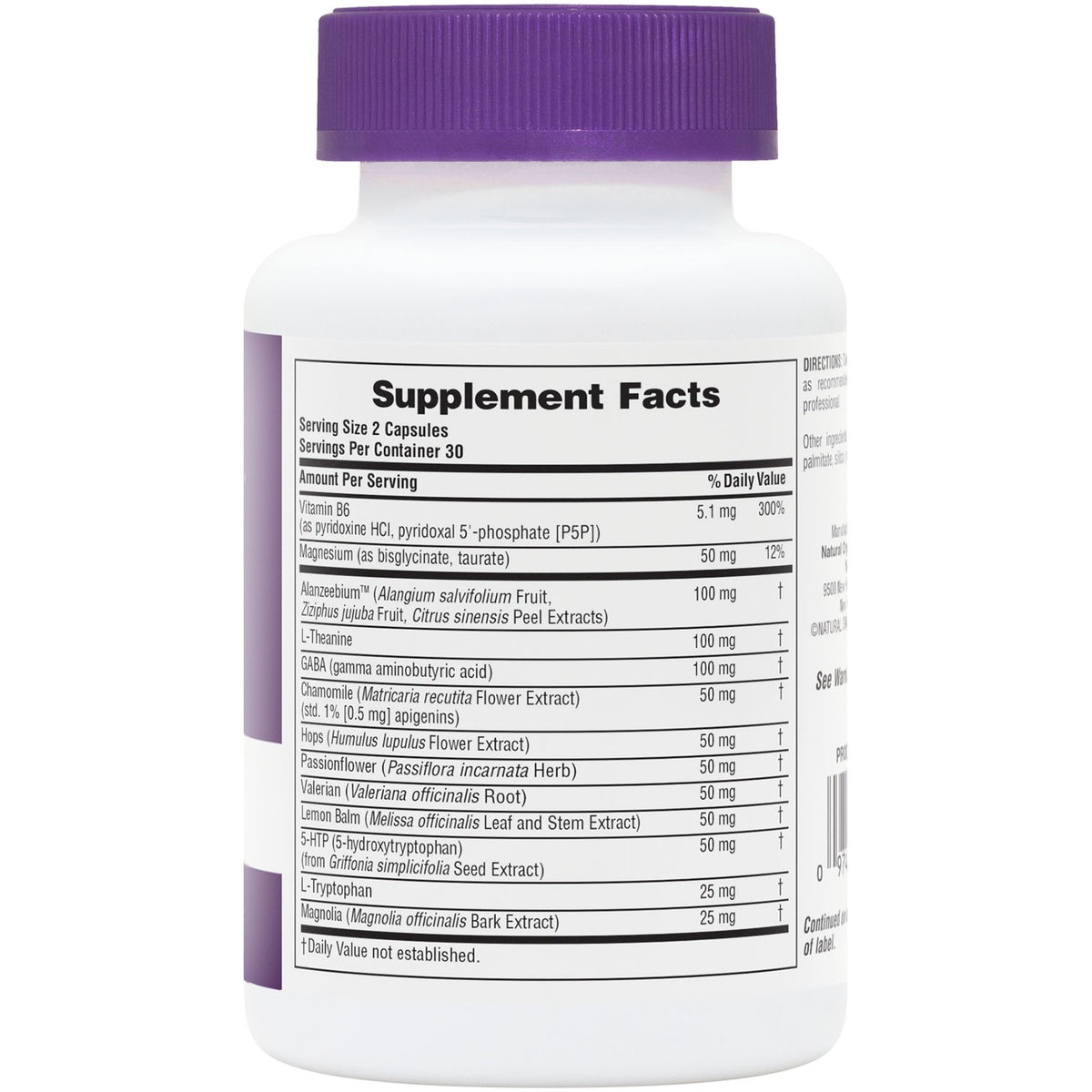 NTP354 | Supplement Facts label on a white bottle with purple cap showing capsule ingredients and dosage