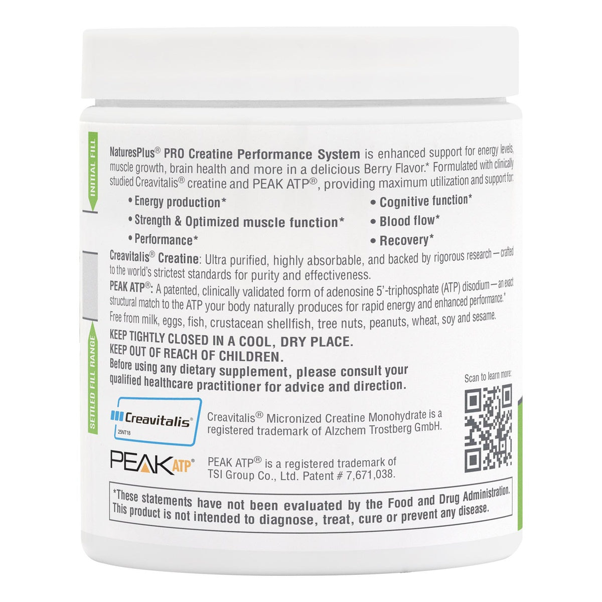 NTP355 | NaturesPlus PRO Creatine Performance System supplement jar with Berry Flavor and benefit claims