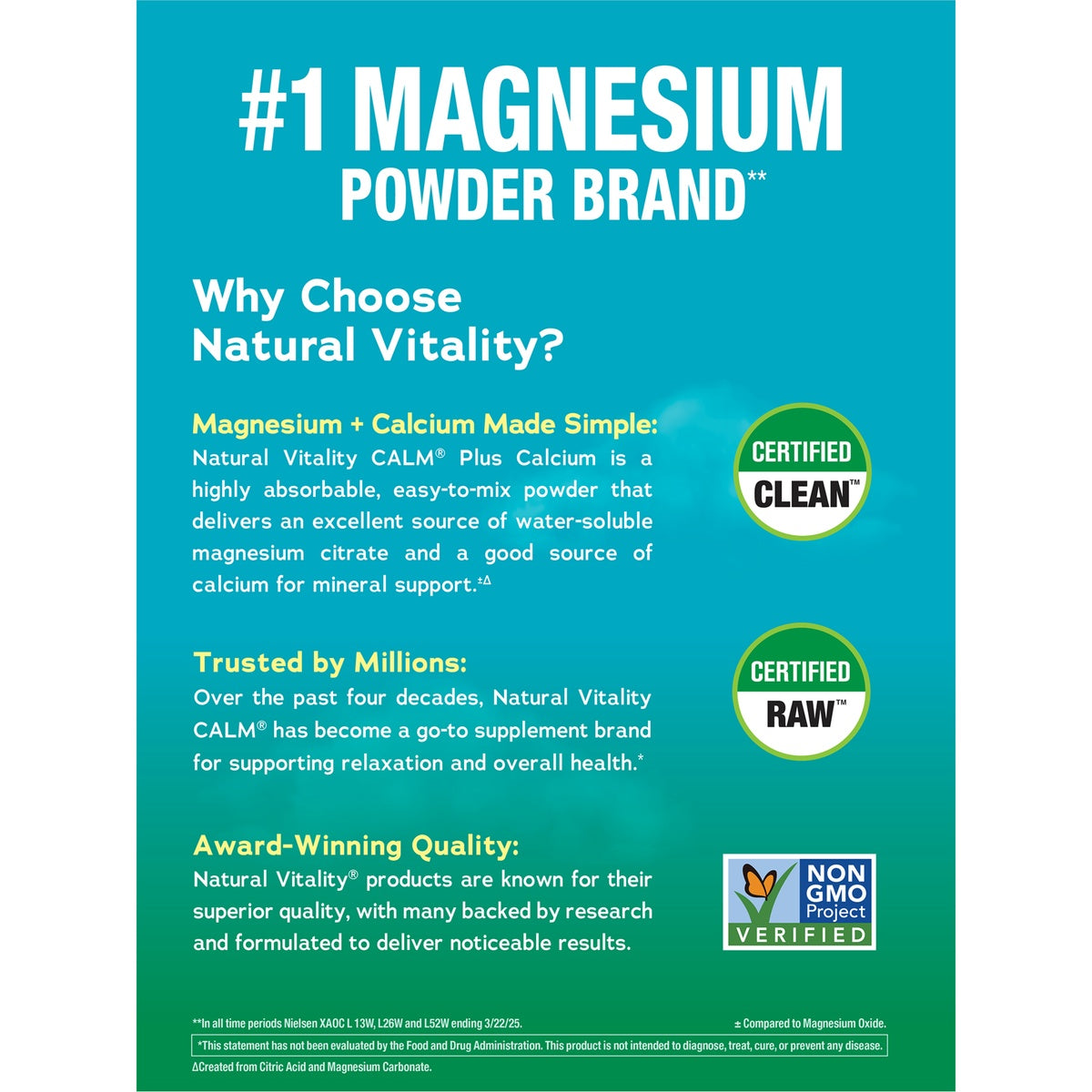 NVT010 | Supplement facts and ingredients panel for Natural Vitality Calm magnesium powder