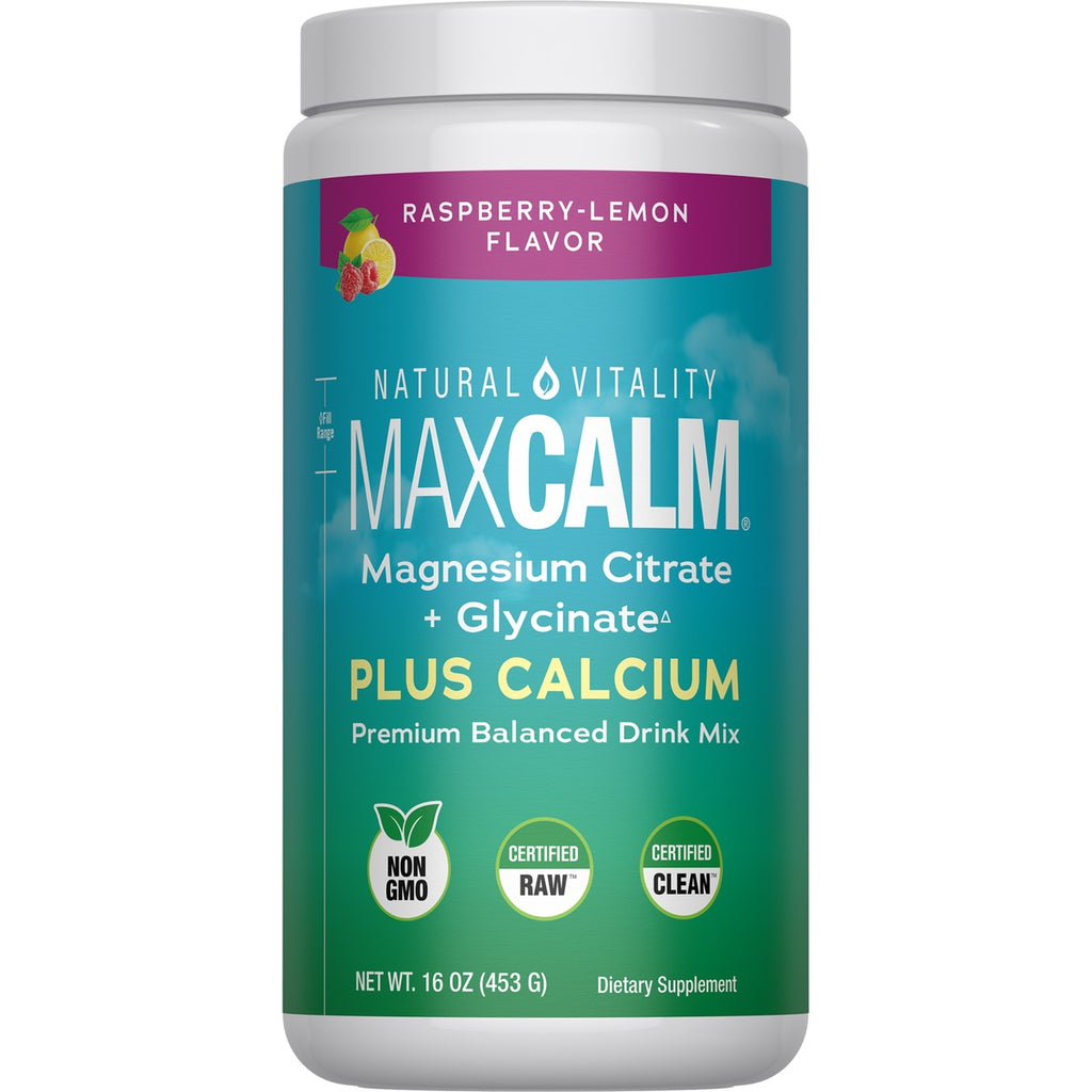 NVT010 | Calm Plus Calcium magnesium supplement raspberry-lemon drink mix canister front label, 16 oz - Thumbnail
