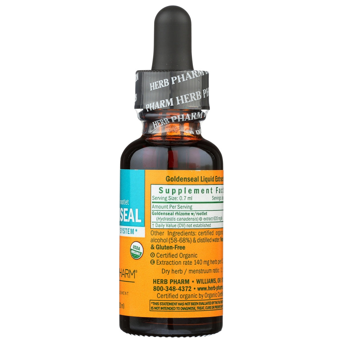 HPH016 | Herb Pharm Goldenseal liquid extract bottle with supplement facts label