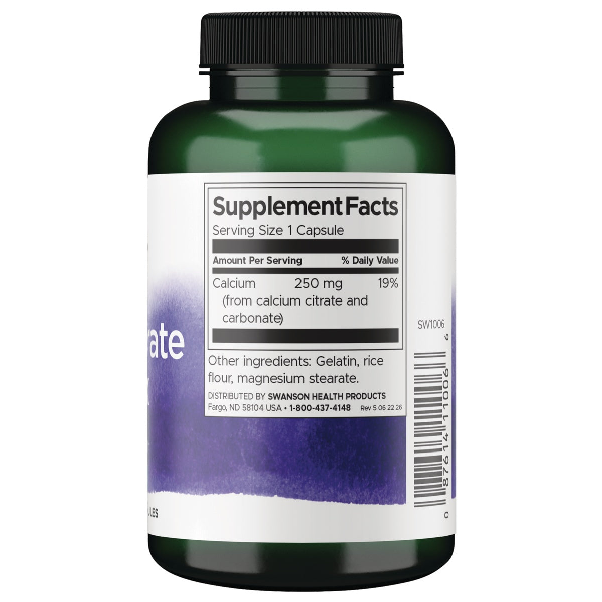 SW1006 | Back of label with supplement facts and serving information