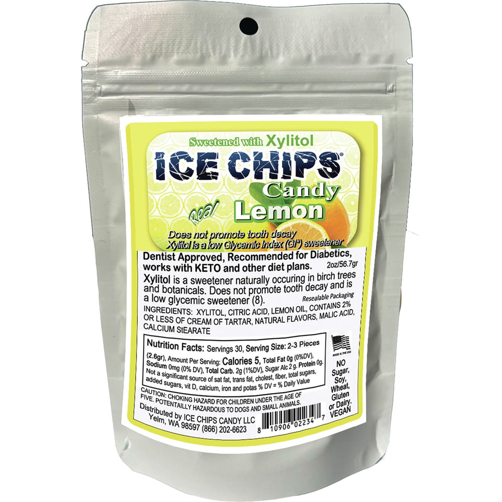 IC014 | Ice Chips Candy Lemon xylitol candy pouch with nutrition facts and ingredients - Thumbnail