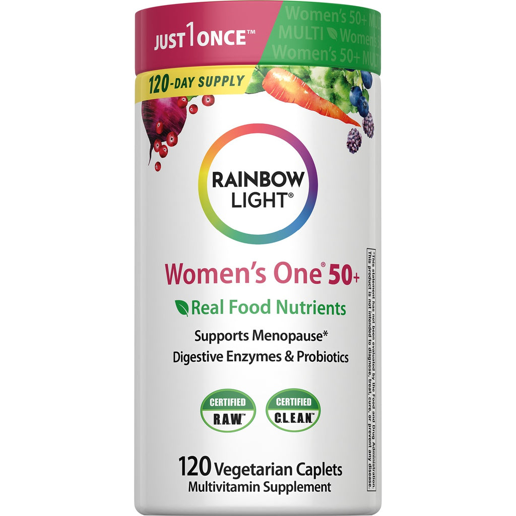 RBL163 | Rainbow Light High Potency Women's One 50+ daily multivitamin bottle with green cap, 120 vegetarian tablets - Thumbnail