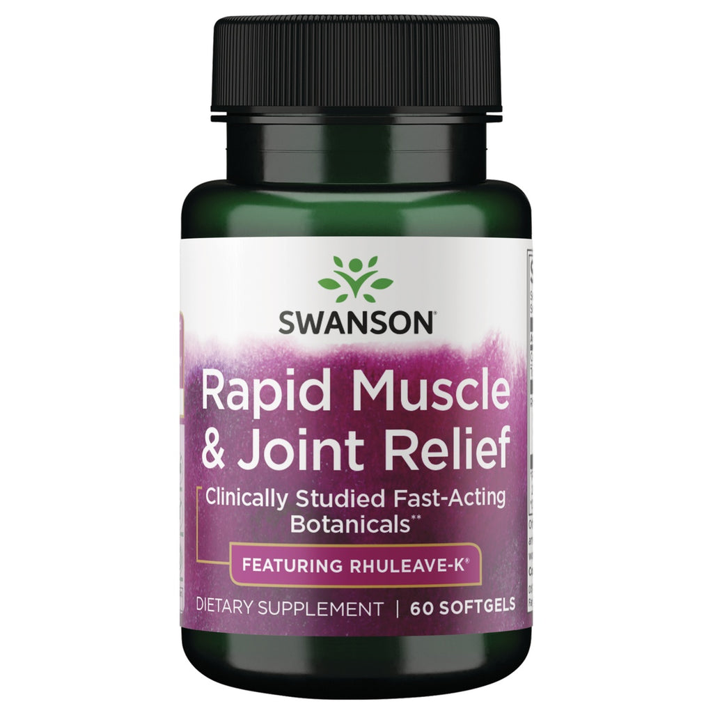 SW1946 | Swanson Rapid Muscle & Joint Relief bottle, plant-based comfort with Rhuleave-K, 60 vegan softgels - Thumbnail