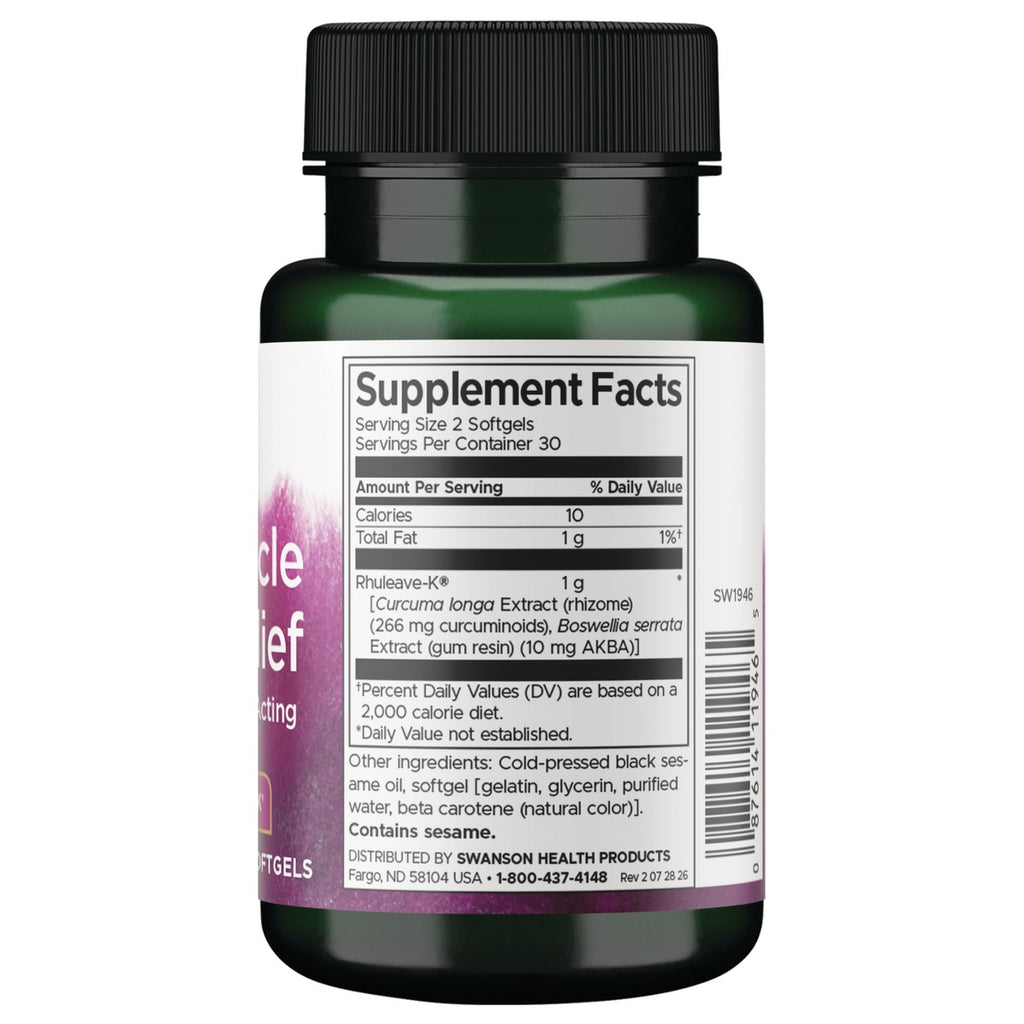 SW1946 | Back label showing Supplement Facts panel, ingredient list, contains sesame notice and barcode on green bottle - Thumbnail