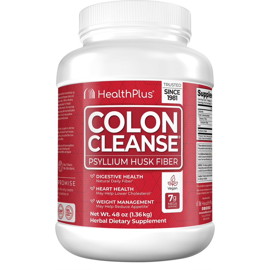 HP009 | HealthPlus Original Colon Cleanse supplement tub with red label reading ORIGINAL COLON CLEANSE, psyllium husk - Thumbnail