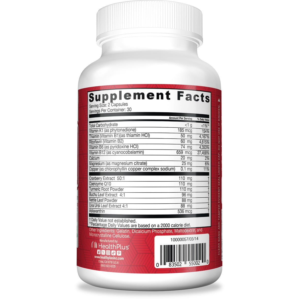 Back label of red Kidney Cleanse supplement bottle showing suggested use text, warnings, and 30 servings
