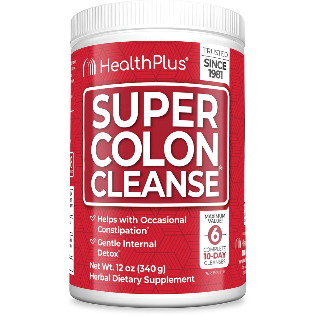HP012 | HealthPlus Super Colon Cleanse red 12 oz supplement container front label with yellow flowers - Thumbnail