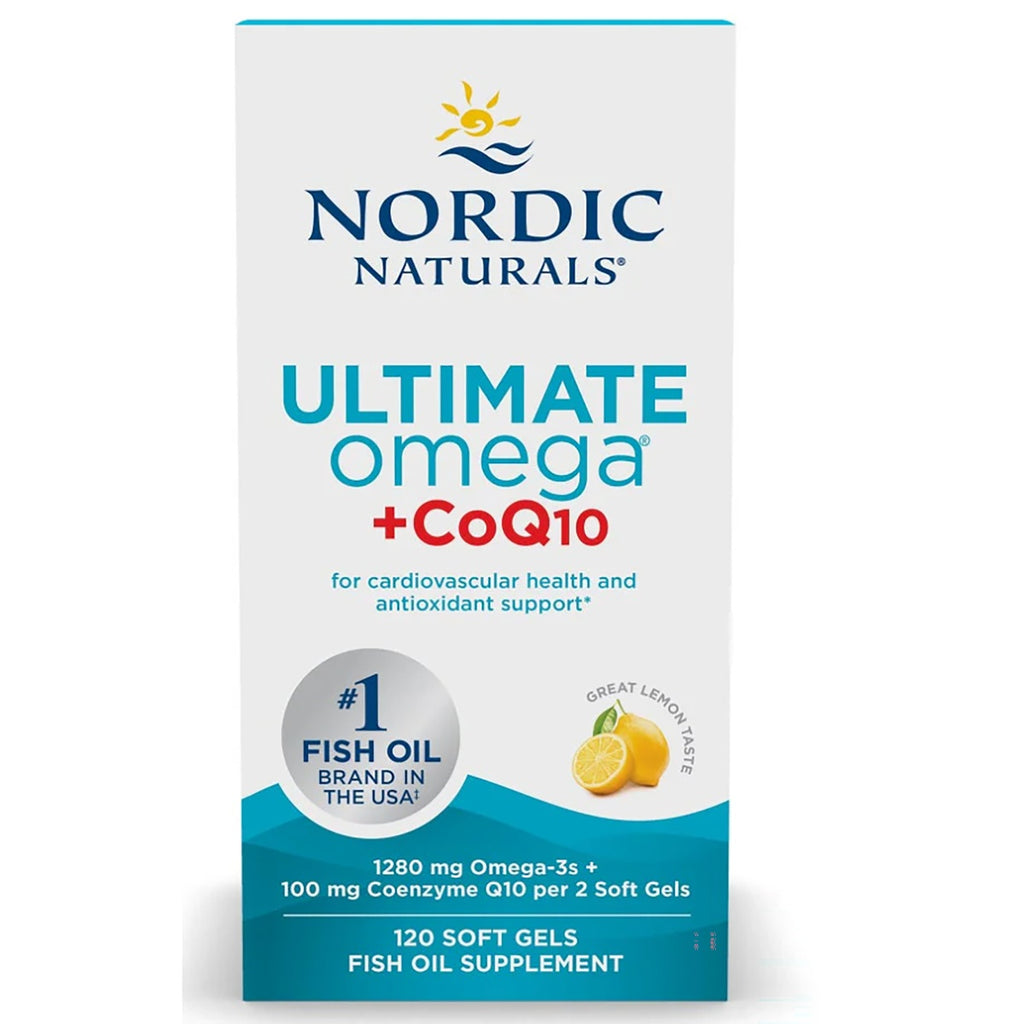 NRN096 | Nordic Naturals Ultimate Omega +CoQ10 lemon flavor bottle and box, 120 soft gels - Thumbnail