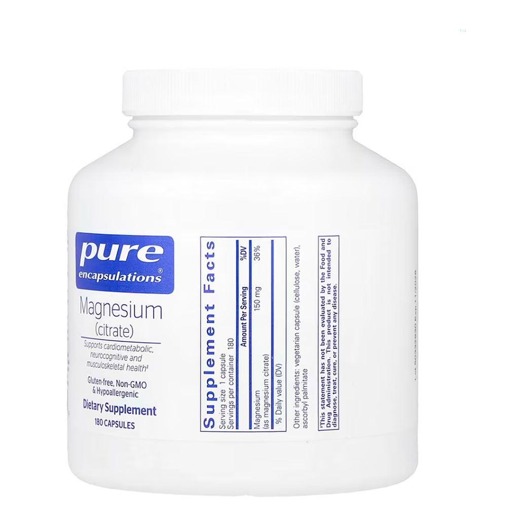 PRN029 | Pure Encapsulations Magnesium citrate bottle with Supplement Facts label - Thumbnail