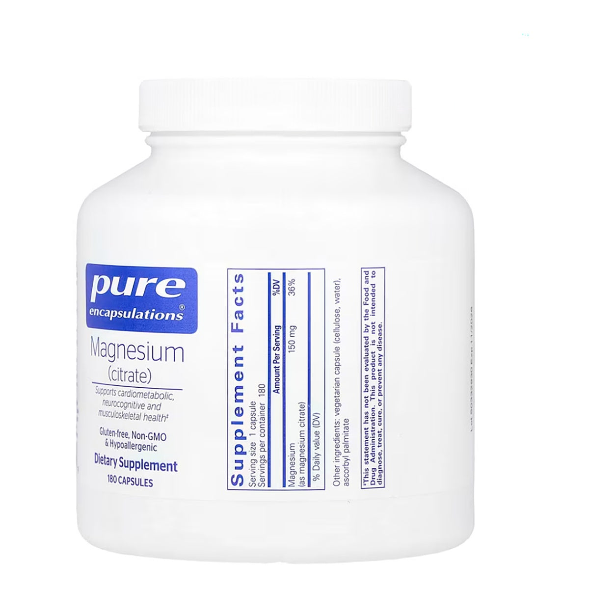 PRN029 | Pure Encapsulations Magnesium citrate bottle with Supplement Facts label