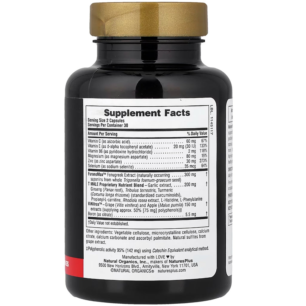NTP266 | Back label of Natural Organics supplement bottle with Supplement Facts and ingredients - Thumbnail