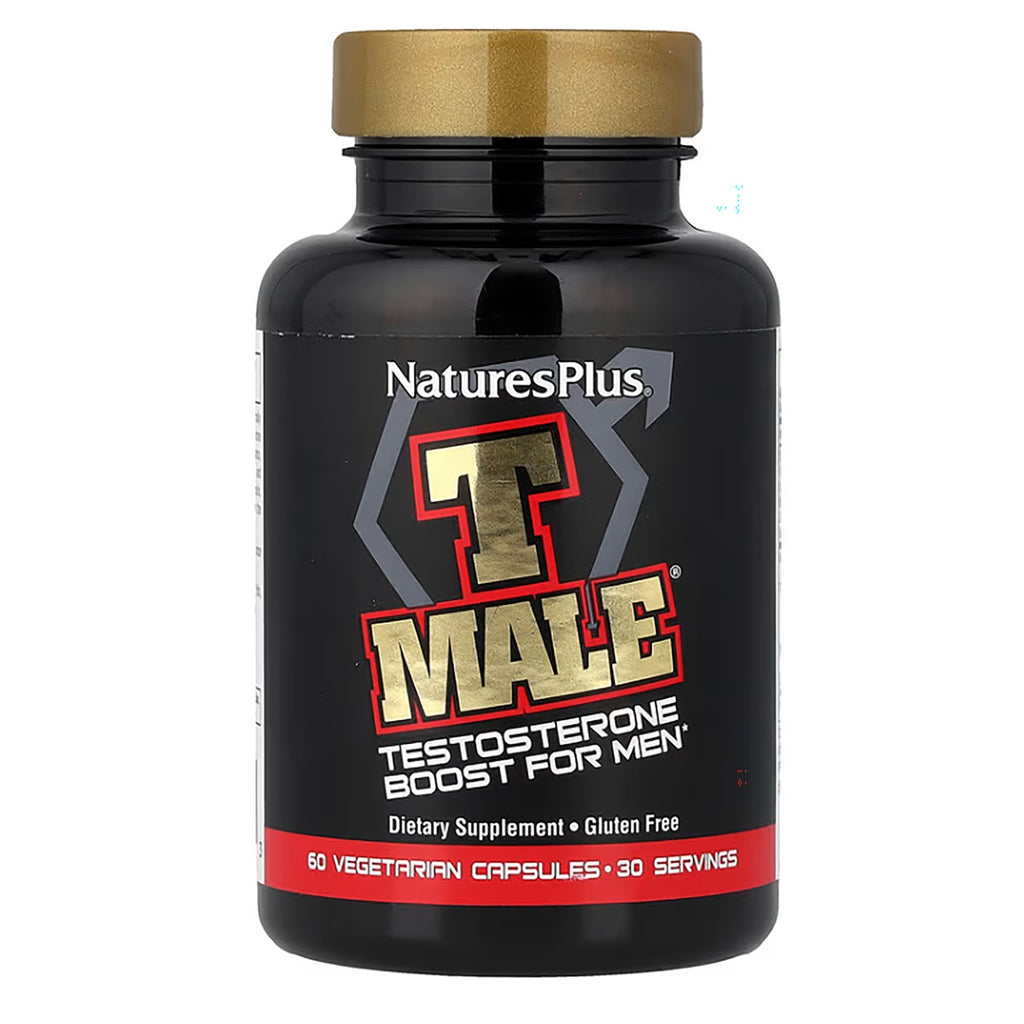 NTP266 | NaturesPlus T MALE testosterone boost for men black supplement bottle labeled Now in 60 vegetarian capsules - Thumbnail