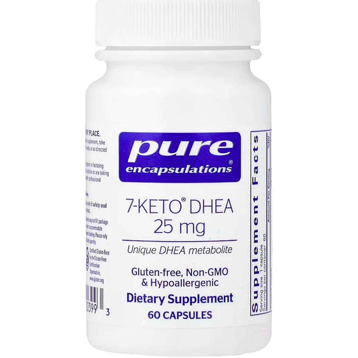 PRN073 | white supplement bottle labeled pure encapsulations 7-KETO DHEA 25 mg 60 capsules