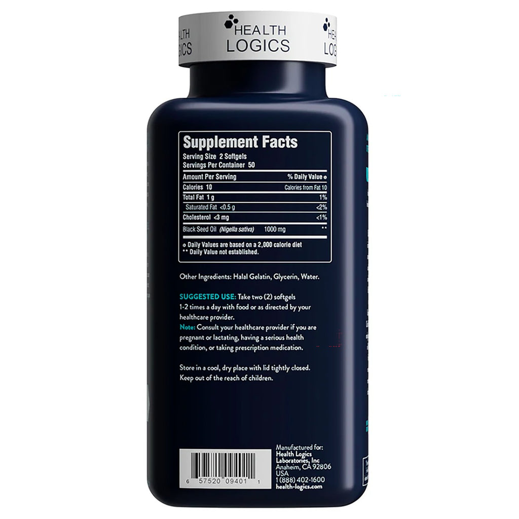 HLG005 | Health Logics supplement bottle back label showing Supplement Facts, suggested use, and barcode - Thumbnail