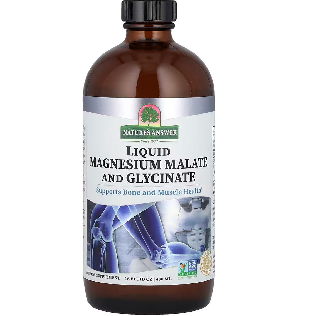 NAT108 | Bottle of Liquid Magnesium Malate and Glycinate dietary supplement, natural tangerine flavor, 16 fl oz