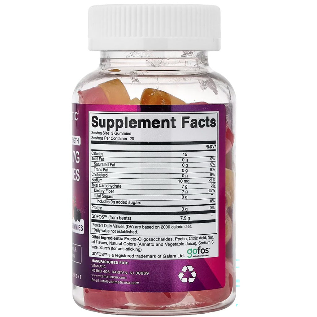 VAM008 | Back of gummy supplement bottle with Supplement Facts; serving size 3 gummies; 20 servings - Thumbnail