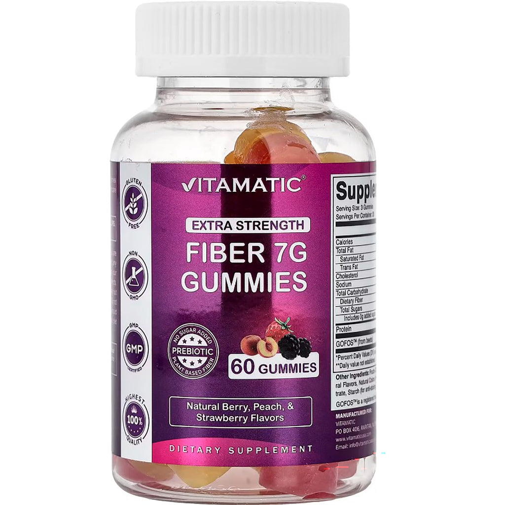 VAM008 | Vitamatic Extra Strength Fiber 7G Gummies, 60 count, natural blackberry, peach & strawberry flavors - Thumbnail