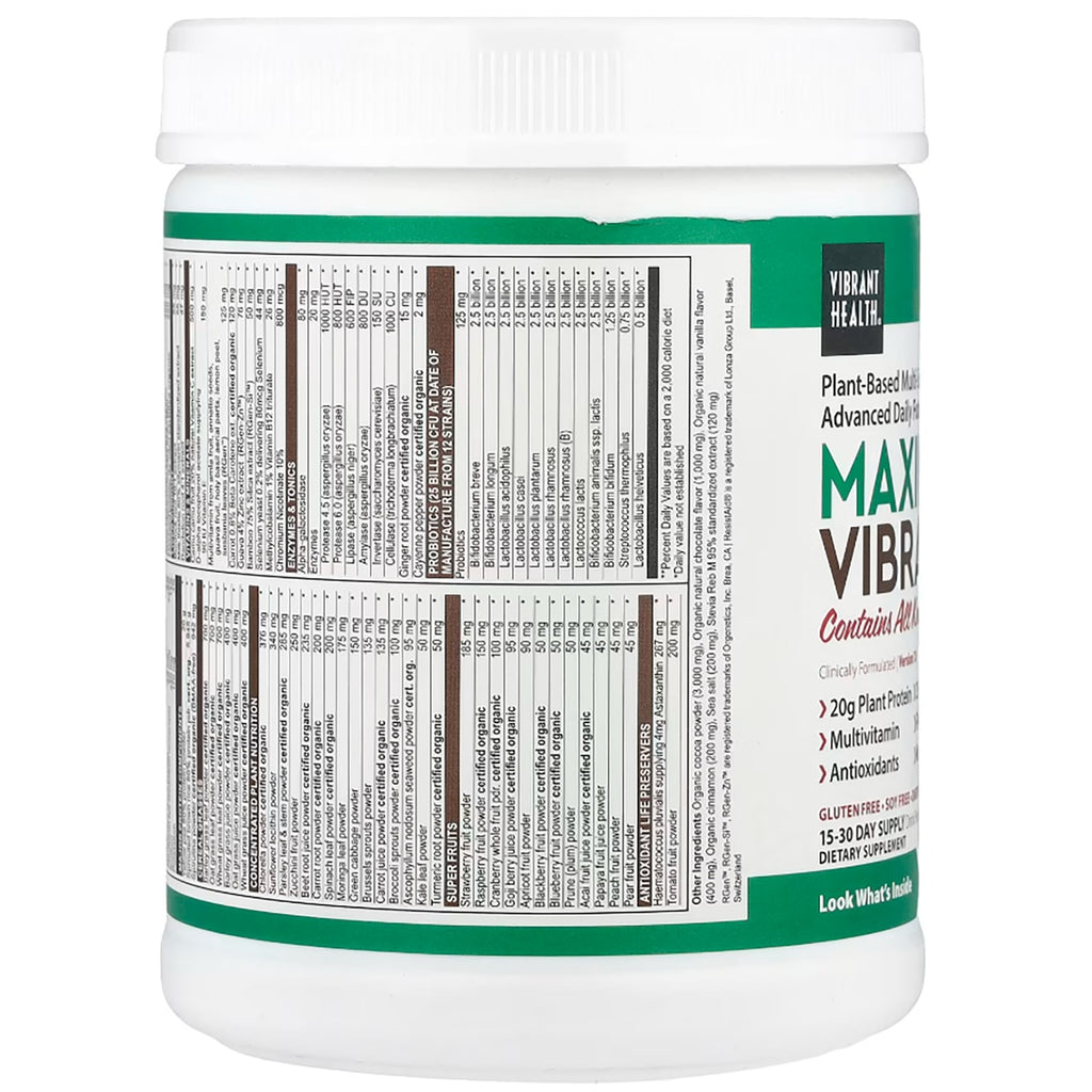 VH039 | Back label with supplement facts, ingredients, and Vibrant Health branding - Thumbnail