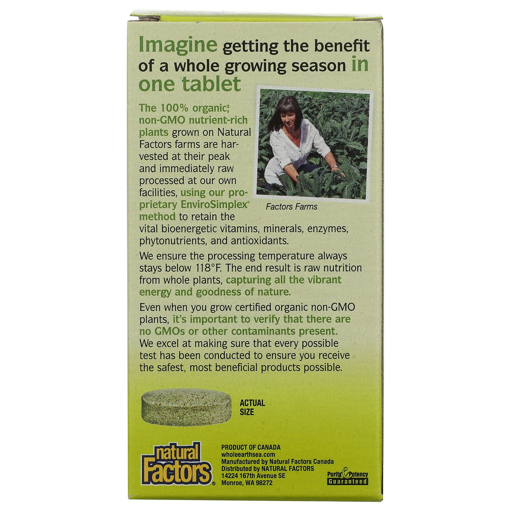 NFC192 | Natural Factors product box back with ingredient and marketing text, plant photo, and actual size tablet image - Thumbnail