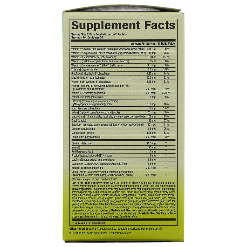 NFC192 | Supplement Facts label showing vitamins, minerals, amounts per serving and other ingredients - Thumbnail