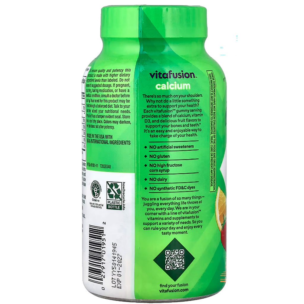 VFS015 | Vitafusion calcium gummy supplement bottle with no artificial sweeteners, gluten, dairy, or synthetic FD&C dyes - Thumbnail