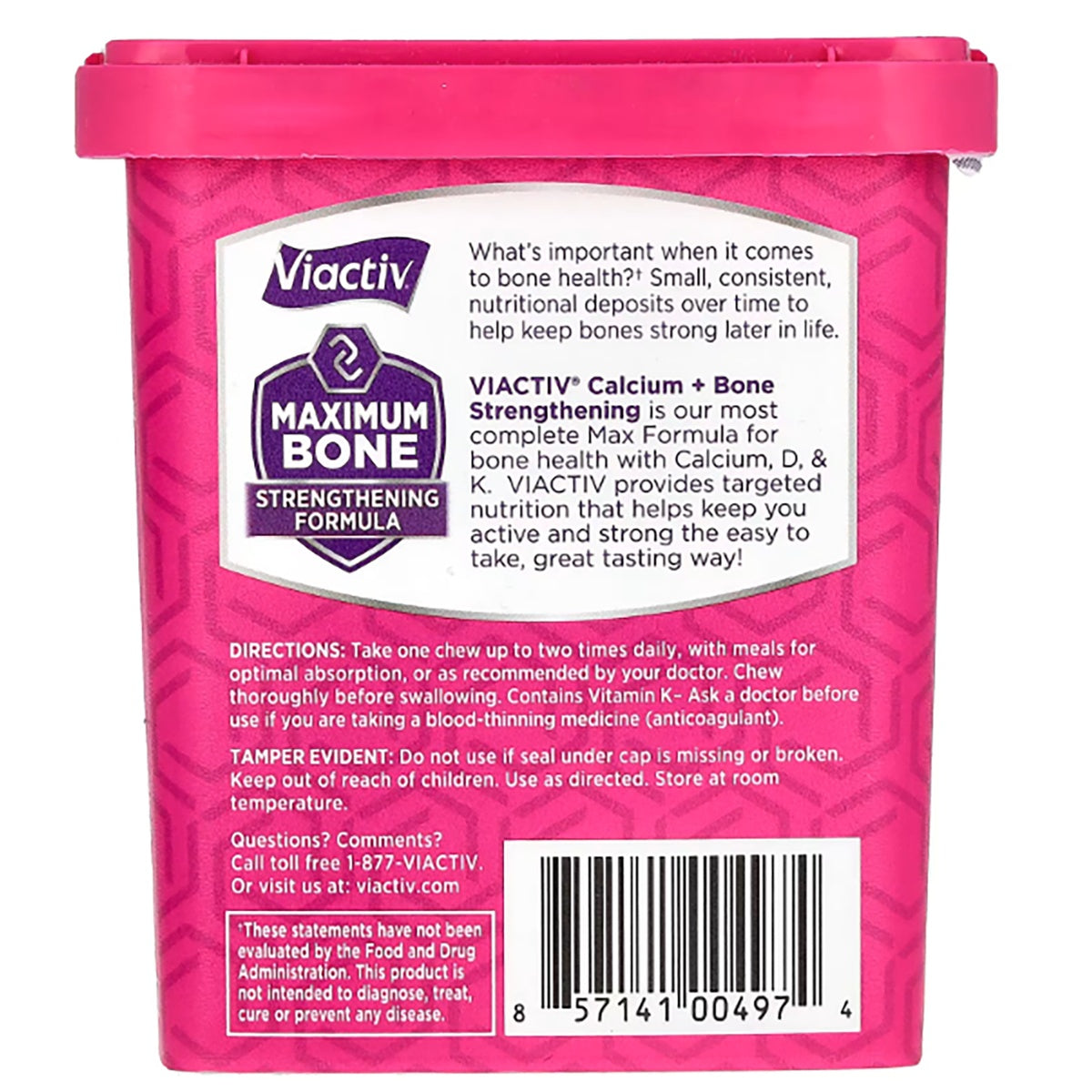 MCN009 | Viactiv Calcium + Bone Strengthening Formula container with directions and barcode on back label