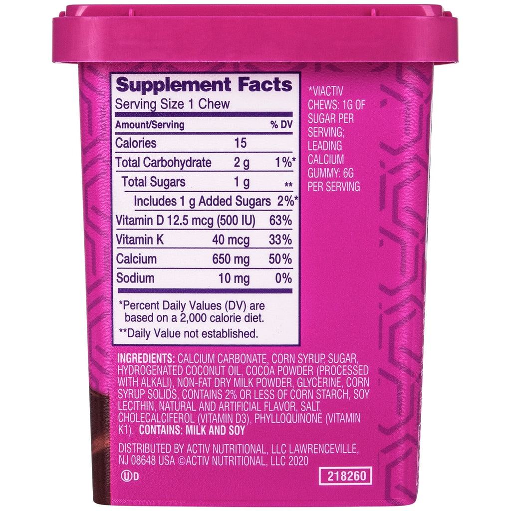MCN009 | Back label of a pink Activ nutritional supplement pouch with Supplement Facts and ingredients - Thumbnail