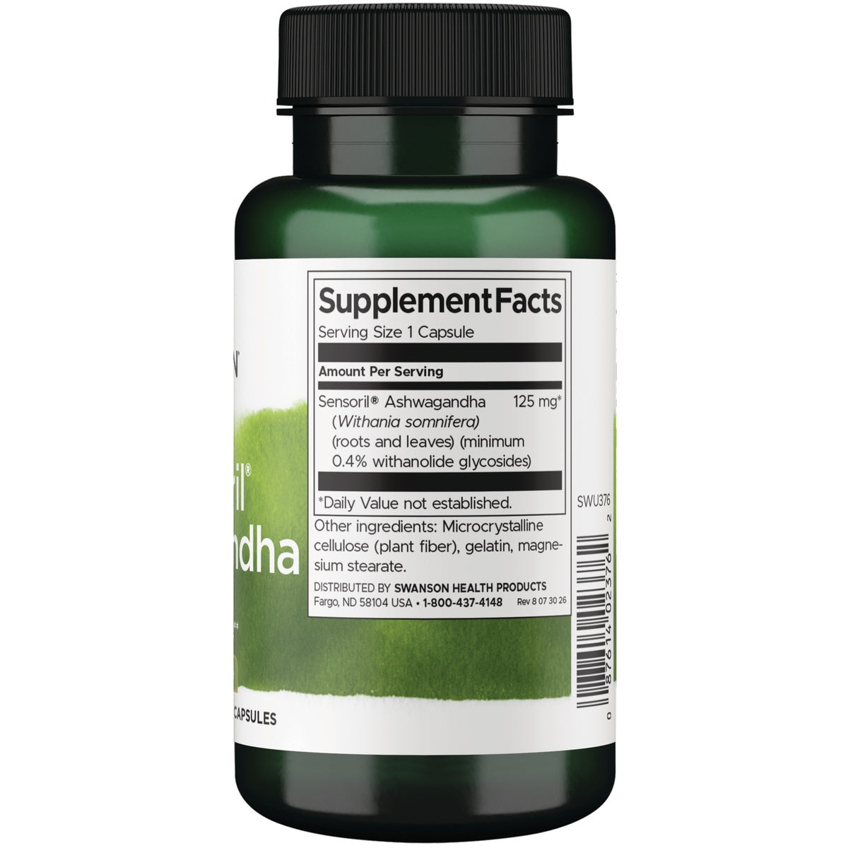 SWU376 | Back label with supplement facts and serving information