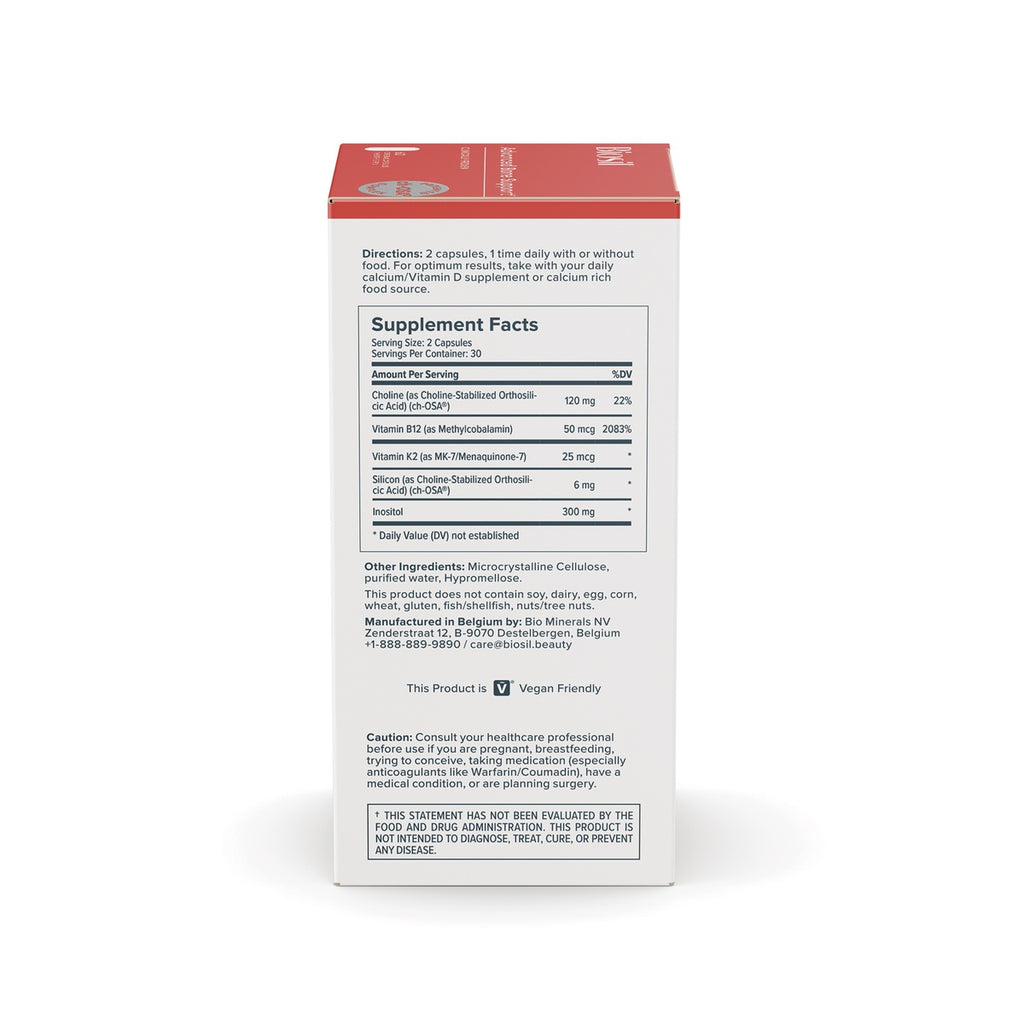 NFC170 | Back panel of Biosil supplement box showing directions, supplement facts, ingredients, and caution text - Thumbnail