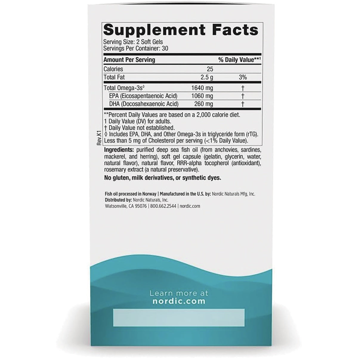 NRN013 | Back of white supplement bottle showing Supplement Facts panel and ingredient list