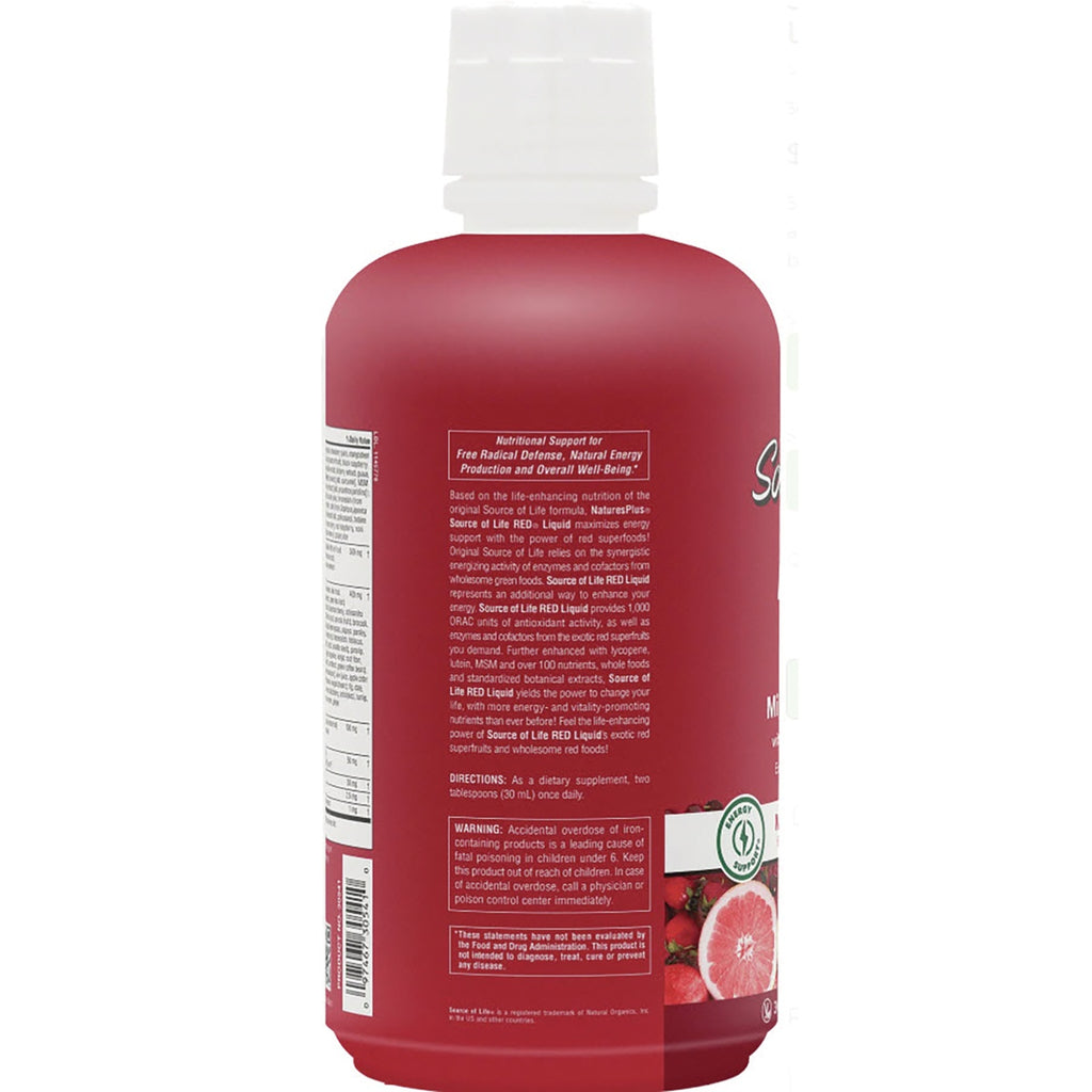 NTP055 | Back of Source of Life RED Liquid bottle showing directions and warning label - Thumbnail
