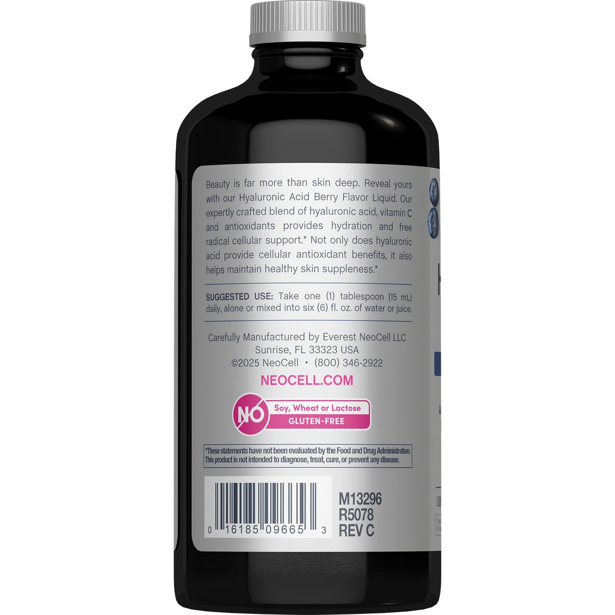 NEC010 | Back of dark supplement bottle showing Supplement Facts panel and other ingredients