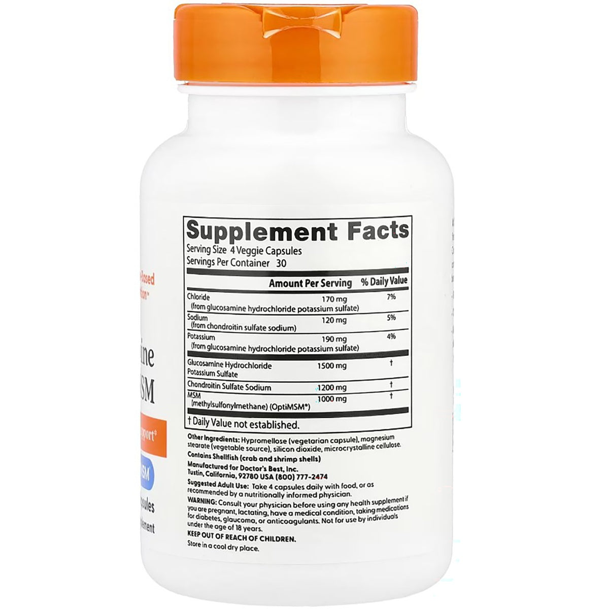 DB155 | back of white supplement bottle showing Supplement Facts label with ingredients and amounts