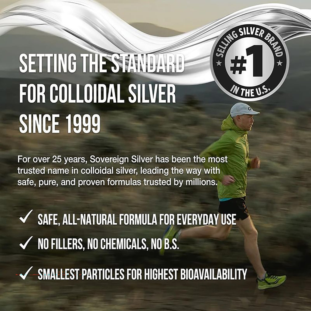 SSL011 | Sovereign Silver infographic with runner and text promoting colloidal silver since 1999 - Thumbnail