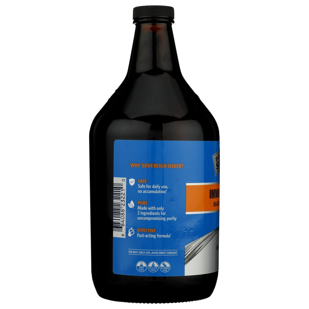 SSL011 | Back label of Sovereign Silver bottle with ingredients, barcode, GMO Free, Vegan, Gluten Free, SovereignSilver.com - Thumbnail