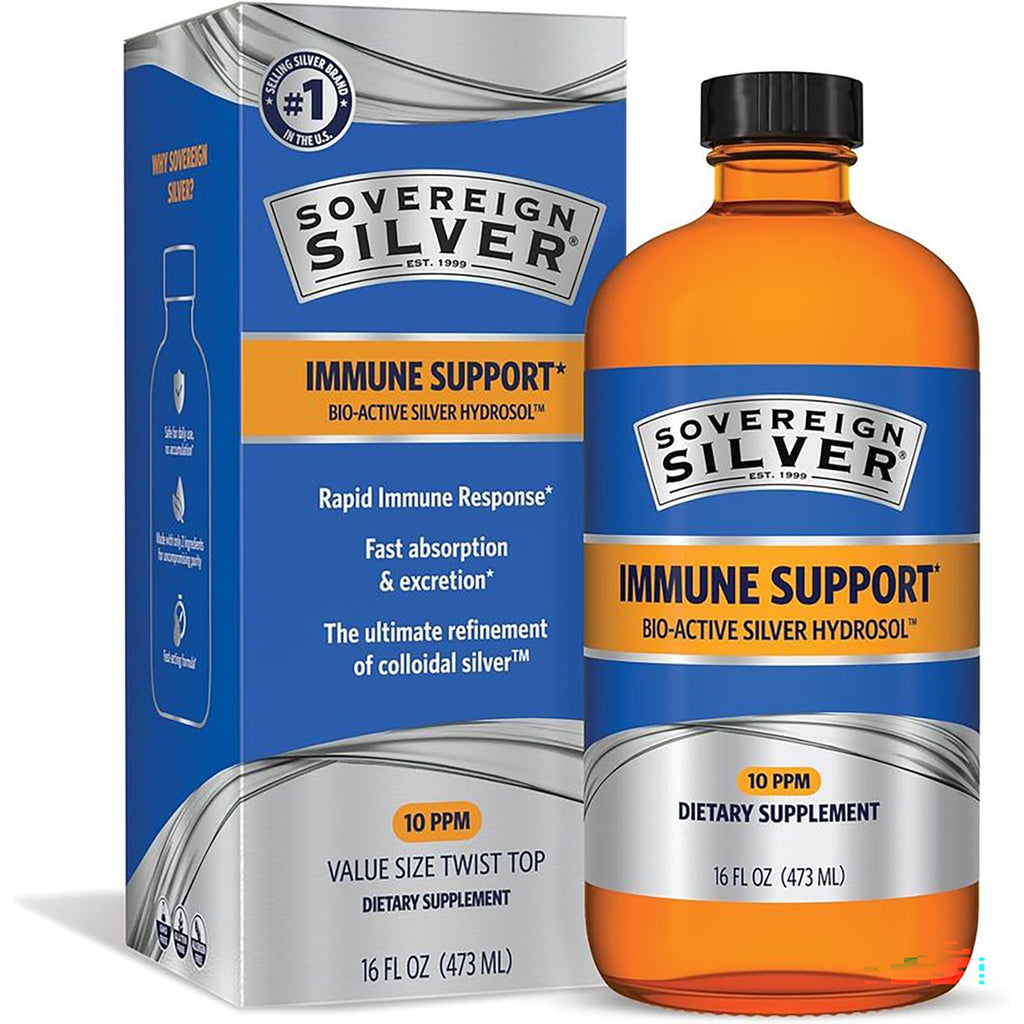 SSL008 | Sovereign Silver Bio-Active Silver Hydrosol, Daily+ Immune Support, 10 PPM, 16 fl oz bottle with box - Thumbnail