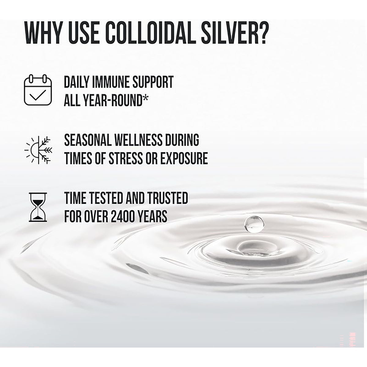 SSL002 | Colloidal silver infographic with immune support and seasonal wellness claims