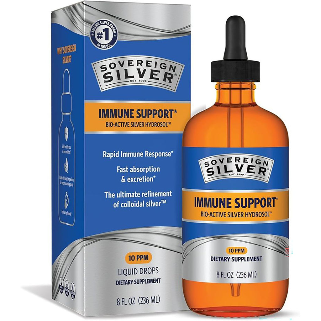 SSL002 | Sovereign Silver Bio-Active Silver Hydrosol 10 PPM dropper bottle with box, Daily + Immune Support, 8 fl oz - Thumbnail